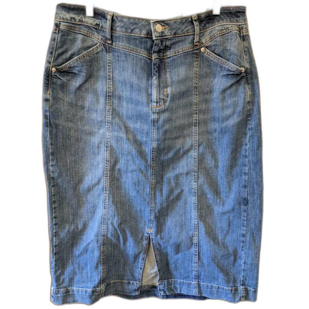 NWT Denim Skirt Blue Jeans High Rise Front Slit Midi Sz 18 Western Coquette Boho